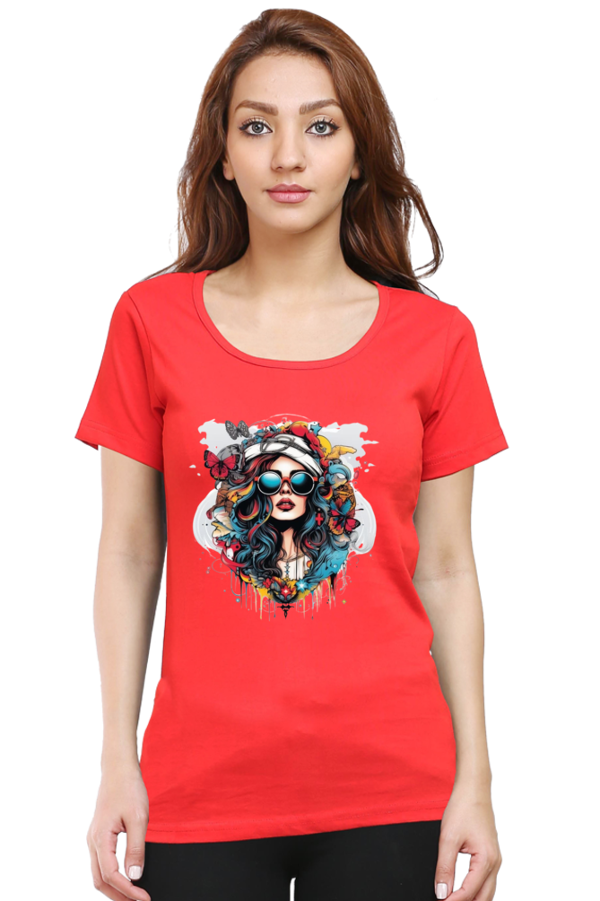 Beauty With Goggle Half Sleeve T-Shirt For Women