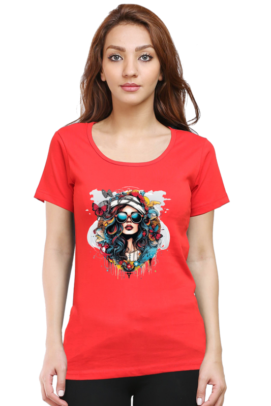 Beauty With Goggle Half Sleeve T-Shirt For Women