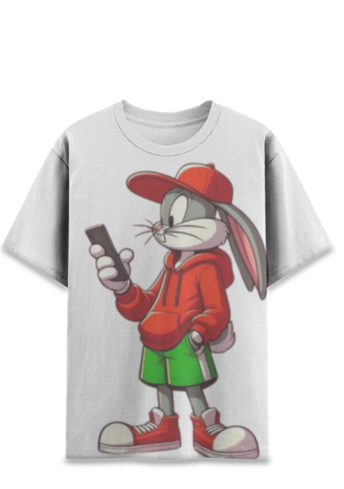 Rabbit With Phone Sports Half Sleeve T-Shirt