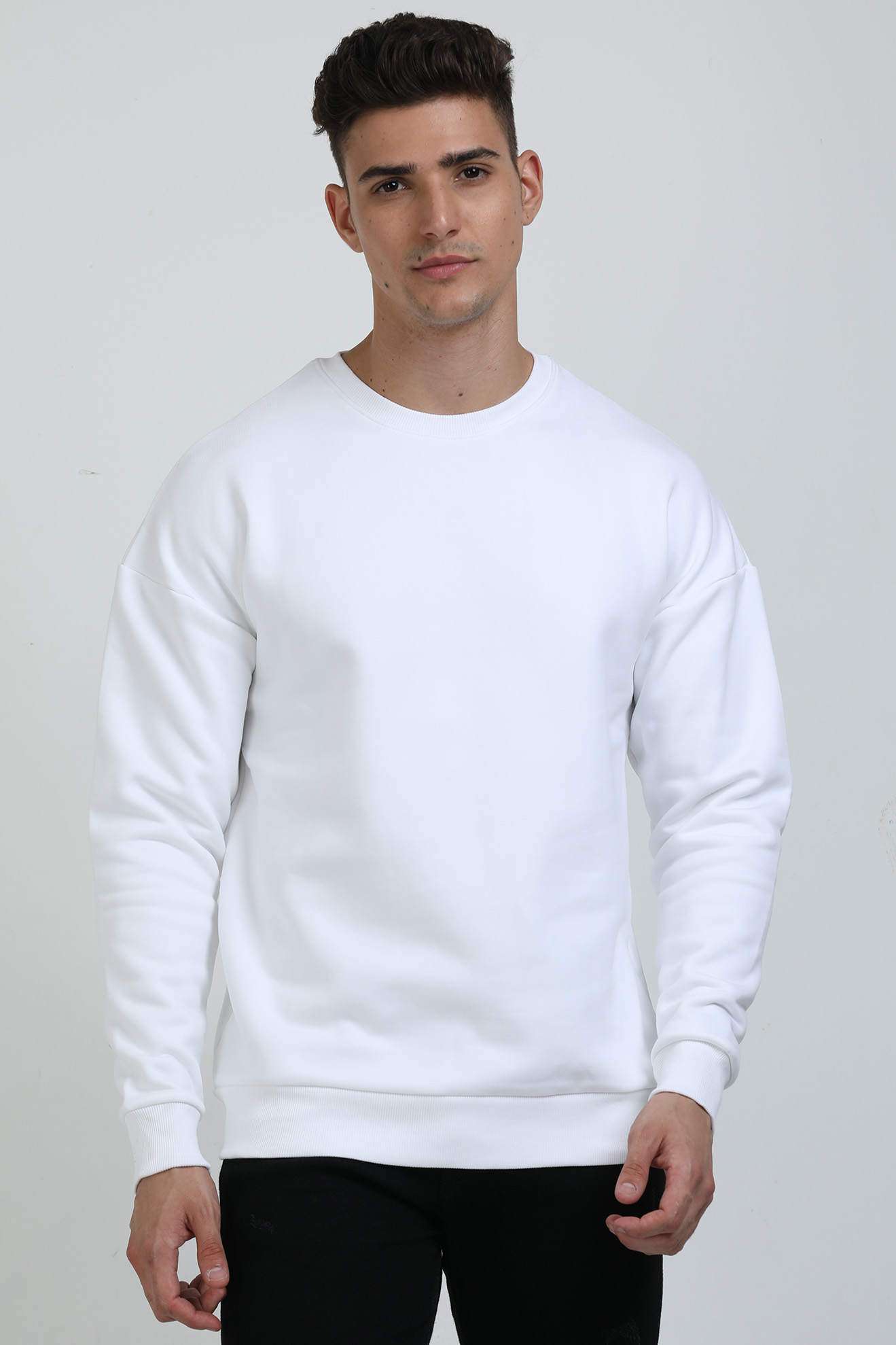 Oversized Cotton Blend Round Neck Sweatshirt