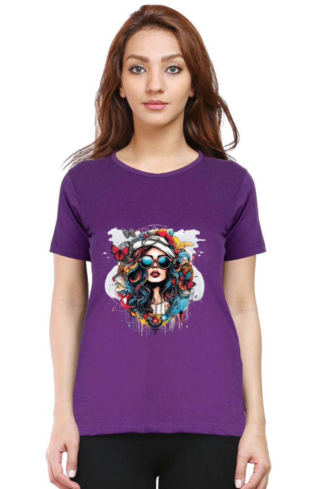 Beauty With Goggle Half Sleeve T-Shirt For Women