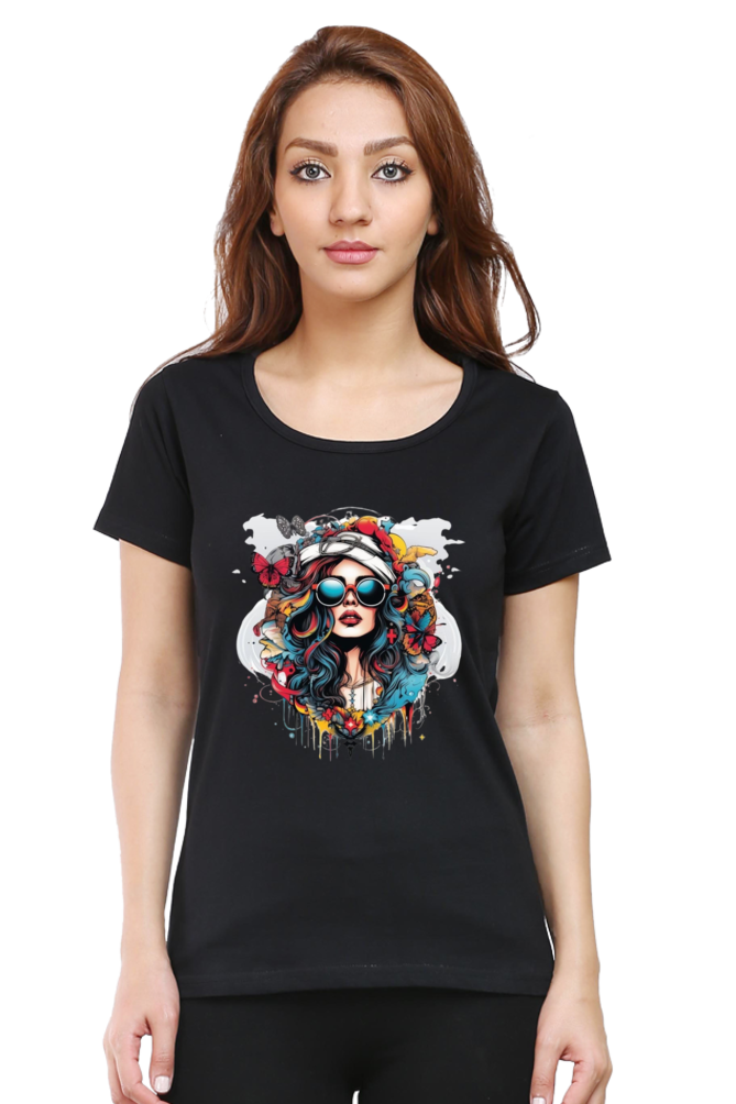 Beauty With Goggle Half Sleeve T-Shirt For Women