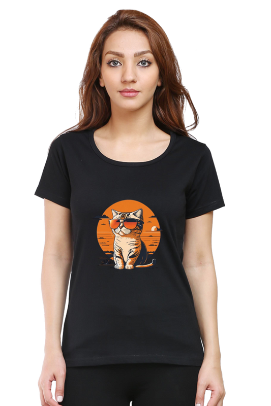 Sunset Cat Half Sleeve T-Shirt