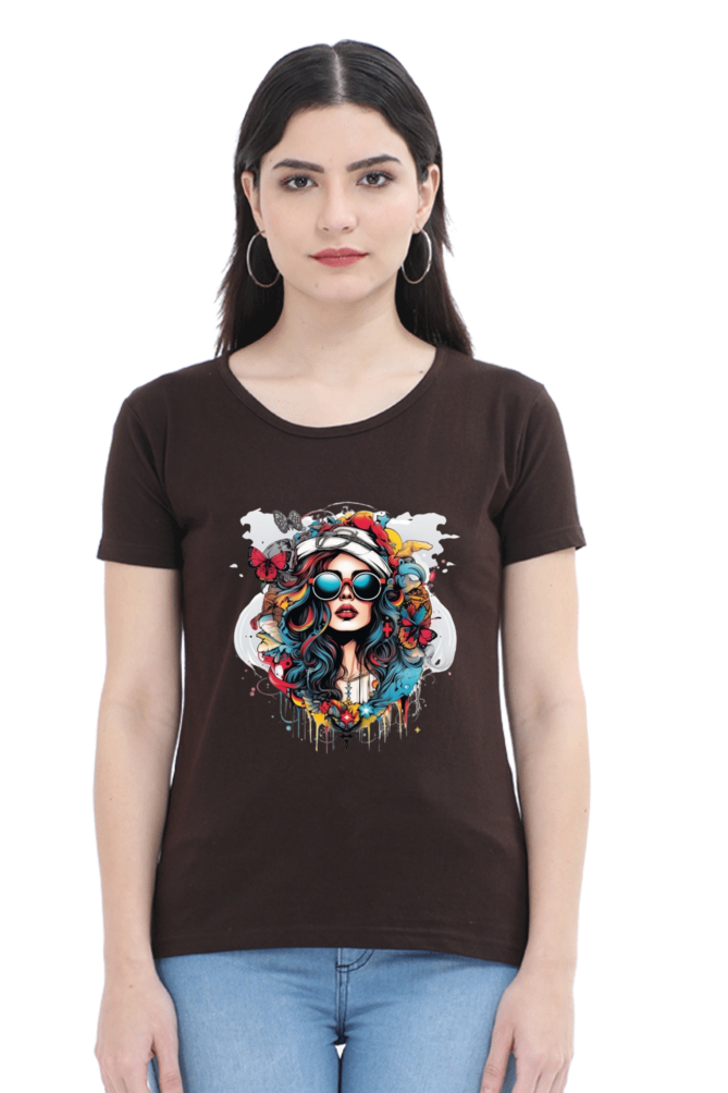 Beauty With Goggle Half Sleeve T-Shirt For Women