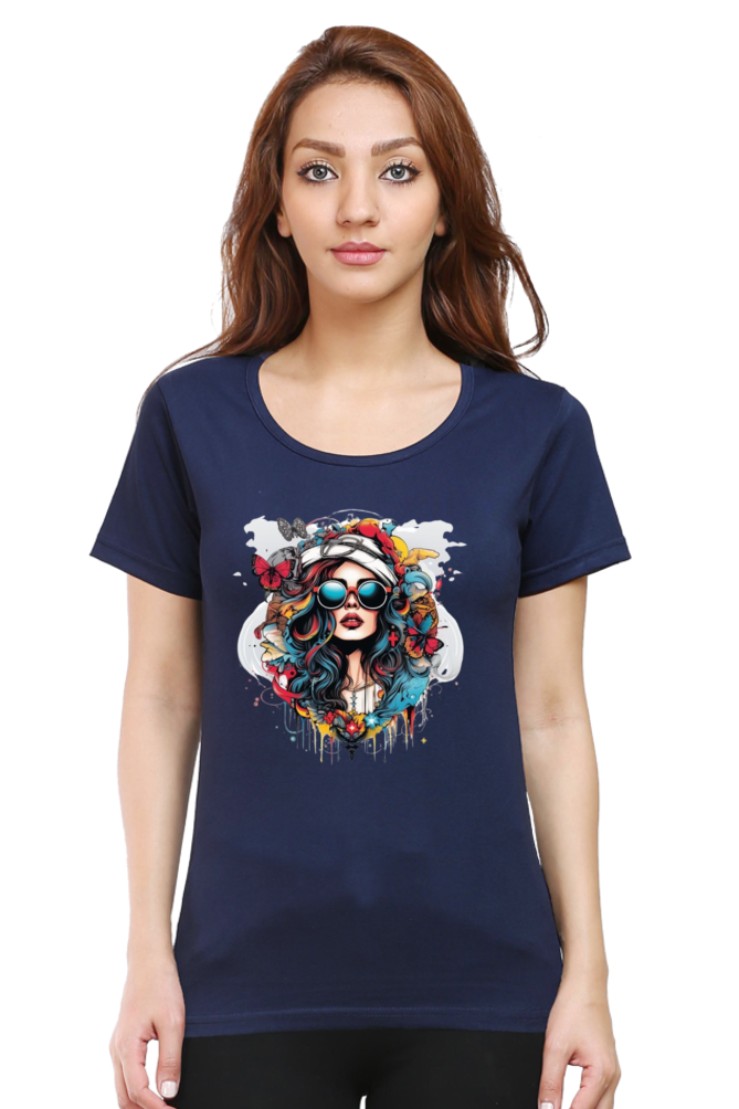 Beauty With Goggle Half Sleeve T-Shirt For Women