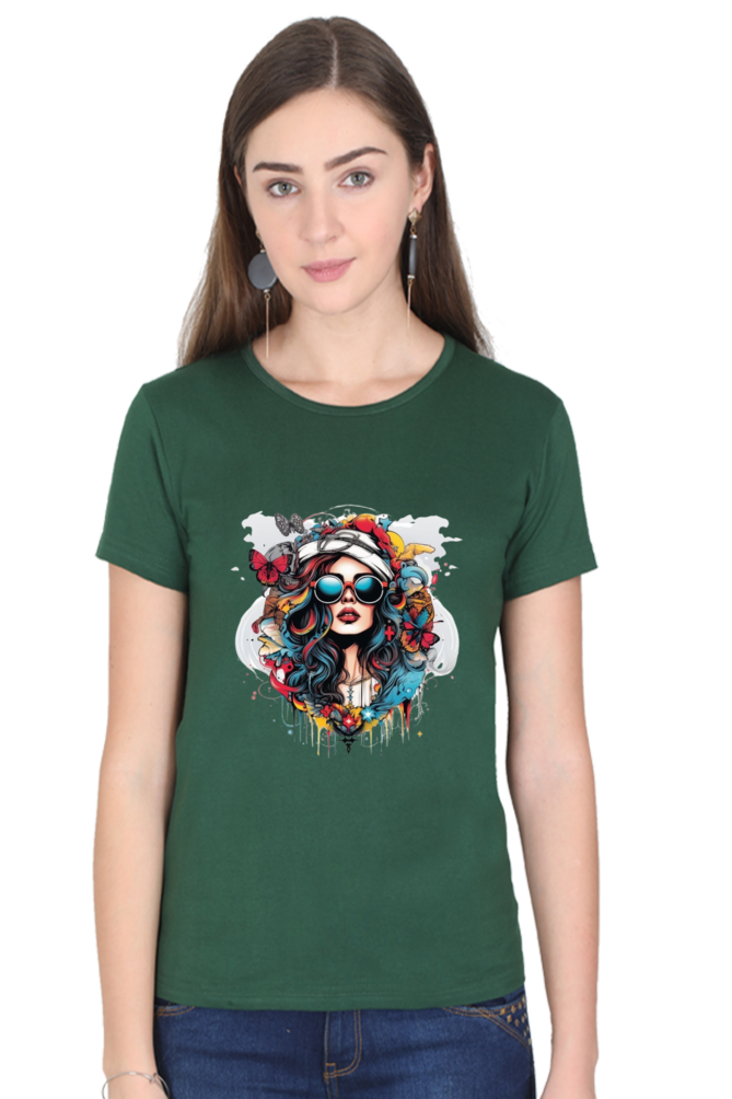 Beauty With Goggle Half Sleeve T-Shirt For Women